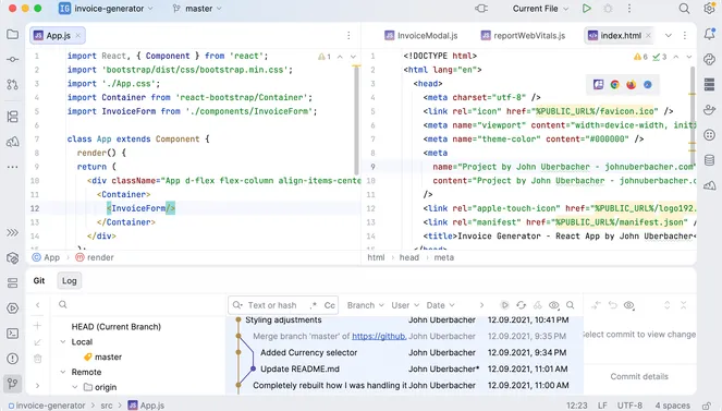 Экран IDE для JavaScript