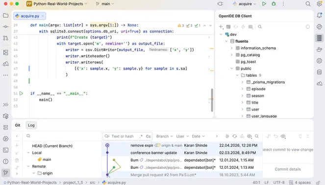 Экран IDE для Python