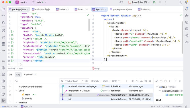 Экран IDE для TypeScript